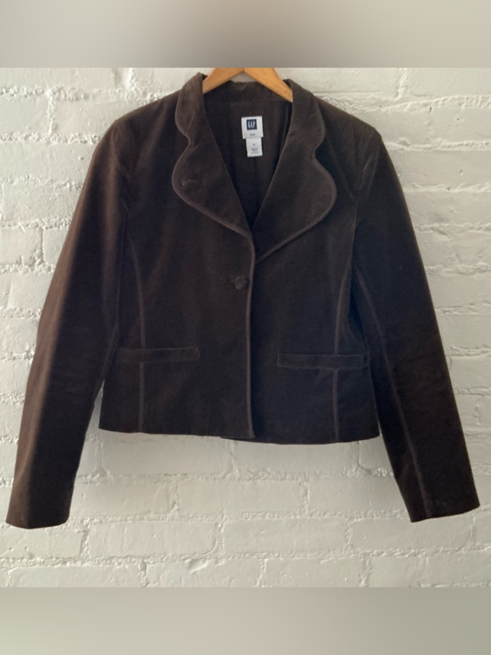 Gap Womens Chocolate Brown Velvet Blazer Jacket Cotton Stretch Academia Capsule - Picture 1 of 6